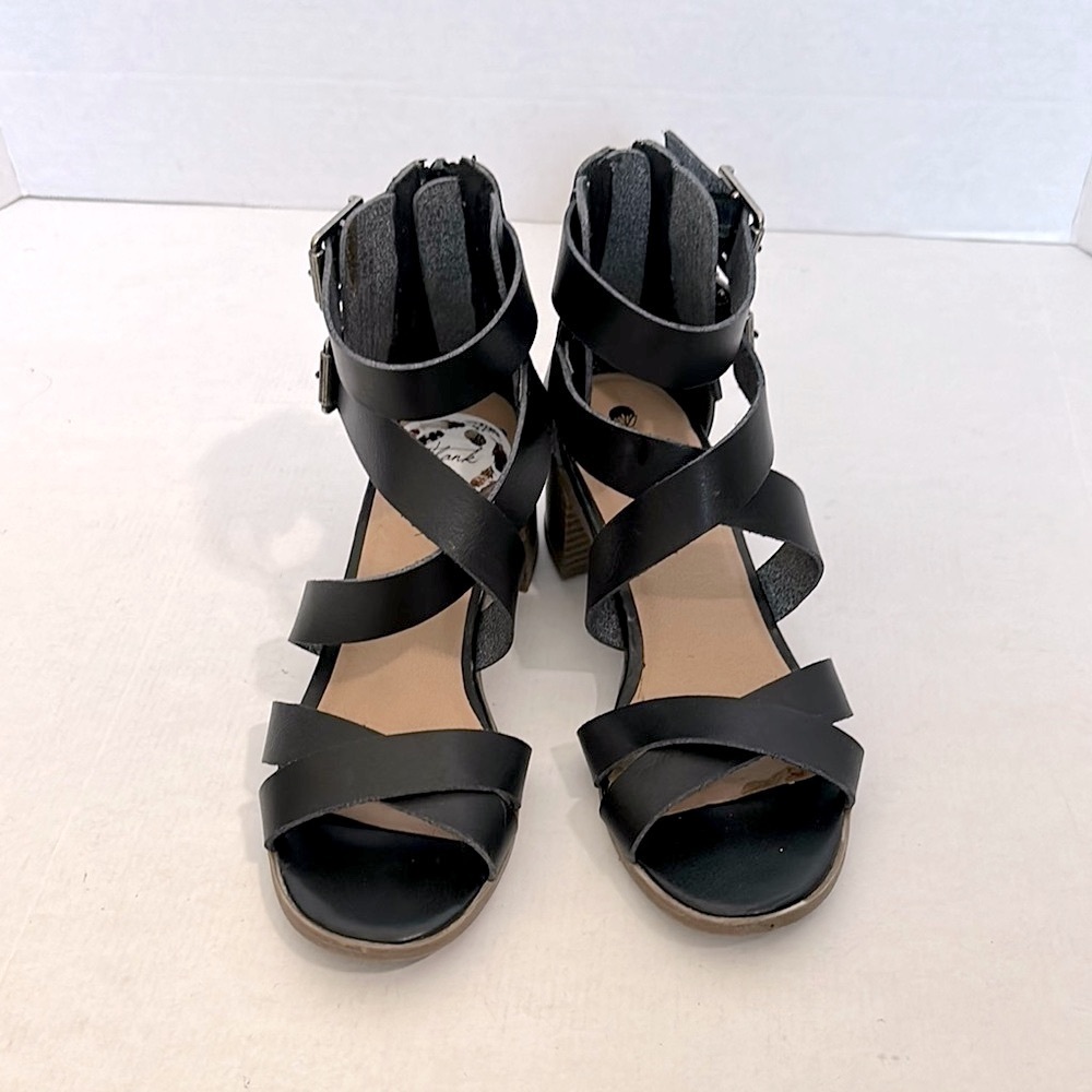 BIG BUDDHA Black Vegan Leather Block Heel Strappy Sandals 7 Black - Picture 3 of 13